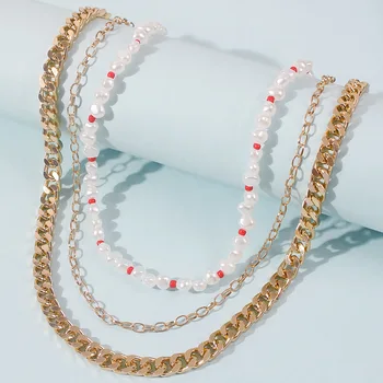 

N7630 Cross Border Direct Selling New Style Multilayer Bead Neck Pendant Europe and America Punk Metal Chain Pendant Article Cla