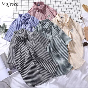 

Shirt Men Summer New Trendy Short Sleeve Breathable Mens Shirts Casual Striped Simple Korean Streetwear Plus Size Novelty Chic
