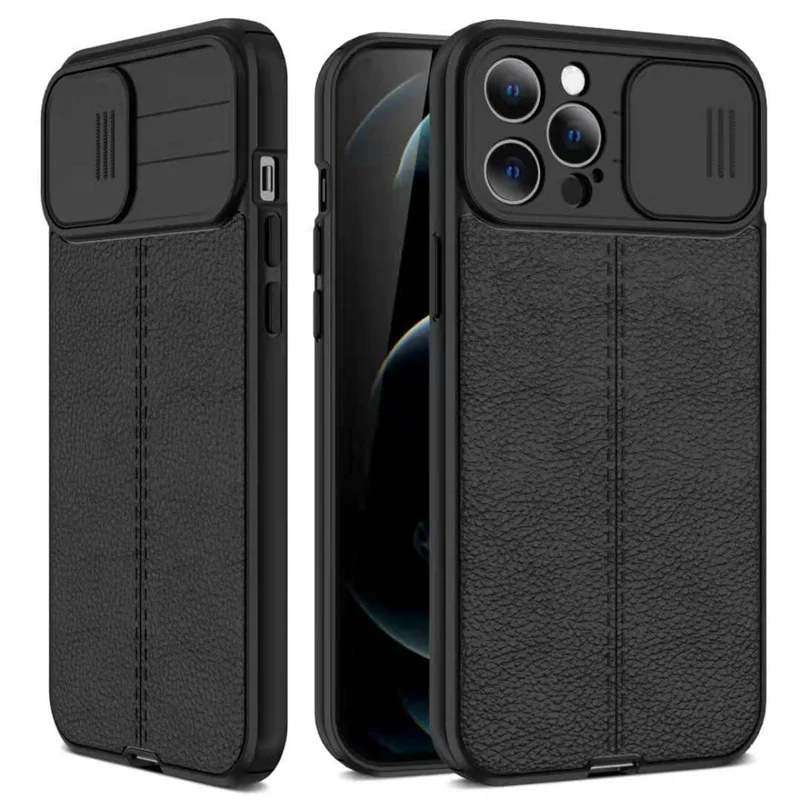 Luxury Litchi Leather Texture Case For iPhone 13 12 11 Pro Max Mini X XS XR 7 8 Plus SE 2 3 Slider Camera Lens Protection Cover iphone 12 pro max case