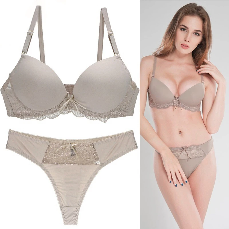 light khaki Большой Бюстгальтер 34/75 36/80 38/85 40/90 42/95 B C D E чашка пуш-ап базовый бюстгальтер женская футболка комплекты бюстгалтеров и трусиков плюс размер - Цвет: light khaki