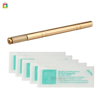

5pcs 12pin Blade Needles+Golden Tebori 3D Pen Microblading Tattoo Machine For Permanent Makeup Eyebrow Tattooing Manual Guns BB2