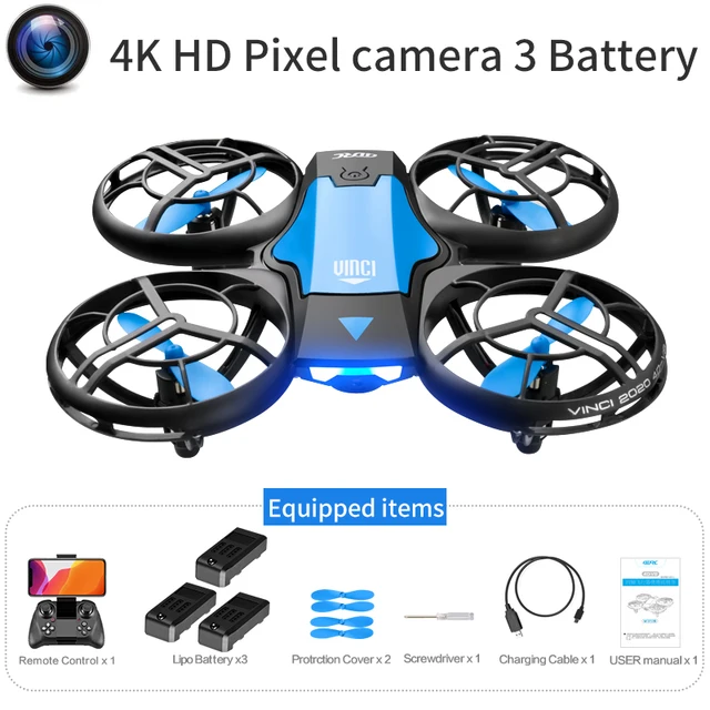 2021 NEW Quadcopter V8 drone 4k profesional 1080P 480P HD Camera WiFi Fpv Air Pressure Altitude Hold Black RC Drone Toy 4K Blue 3B