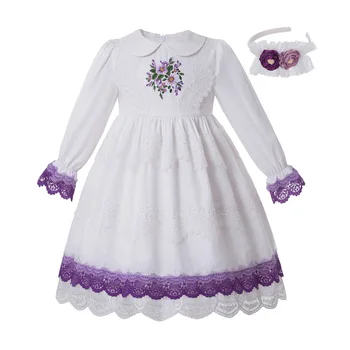 

Wholesale Newest Pettigirl Maxi Girl Dress Long Lace Dress With Hair Accessories And Flower Kids Clothing G-DMGD210-271
