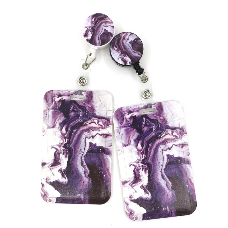 Purple Cool Waves Marble pattern Cartoon Retractable Badge Reel Lanyard Nurse ID Business Credit Card Work Holder | Дом и сад