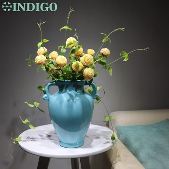 

INDIGO- Champagne Tea Rose (3pcs Clematis Leaf + 6pcs Rose) Artificial Flowe Bouquet Home Party Table Decoration Free Shipping