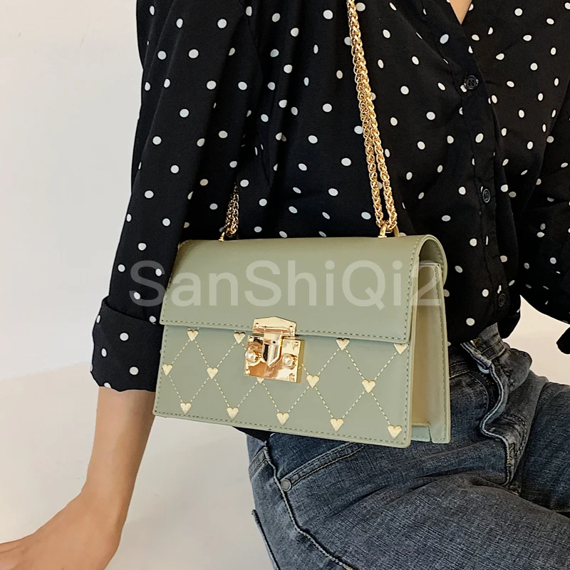 

Female Elegant Flap Square Bag 2019 New Quality PU Leather Women's Designer Handbag Lock Chain Shoulder Messenger Bag Purses