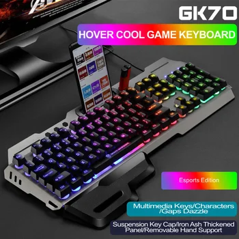 

Metal Panel 104 Keys Keyboard Mouse Combo USB Wired For Desktop Home Office Mute Gaming Rainbow Backlit Mechanical Plug And Play