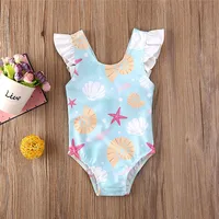 0-36 Months Newborn Baby Kid Girls Swimsuit Bow Ruffles Shell Starfish Print Swimwear For Girls Summer Baby Girl Bathing Suit 1