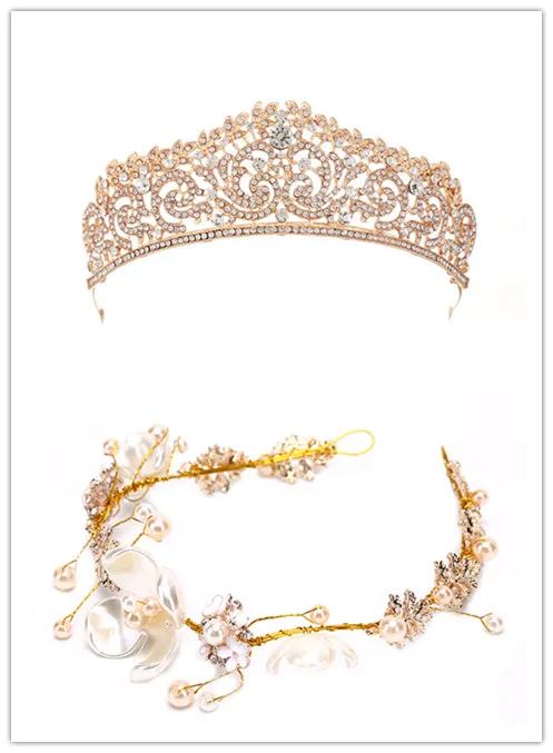 Luxury Wedding Bridal Flower Faux Pearl Crystal Tiara Crowns Princess Queen Pageant Prom Rhinestone Wedding Hair Accessories