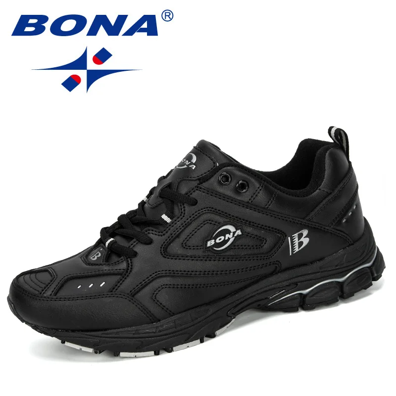 Black silver gray BONA/Новинка года; дизайнерская модная повседневная обувь; мужские кроссовки из яловичного спилка; мужская прочная, долговечная подошва; кроссовки; Zapatillas Deportivas Hombre - Цвет: Black silver gray