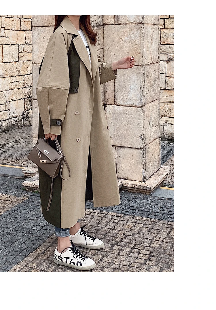 khaki SuperAen двубортное пальто для женщин осень и зима новая женская одежда дикая хлопковая Повседневная Женская ветровка - Цвет: khaki
