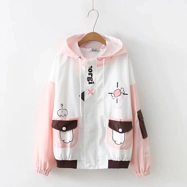 Merry Pretty Женская Базовая куртка с мультяшным принтом Harajuku зимняя верхняя одежда с длинным рукавом и карманами с капюшоном на молнии