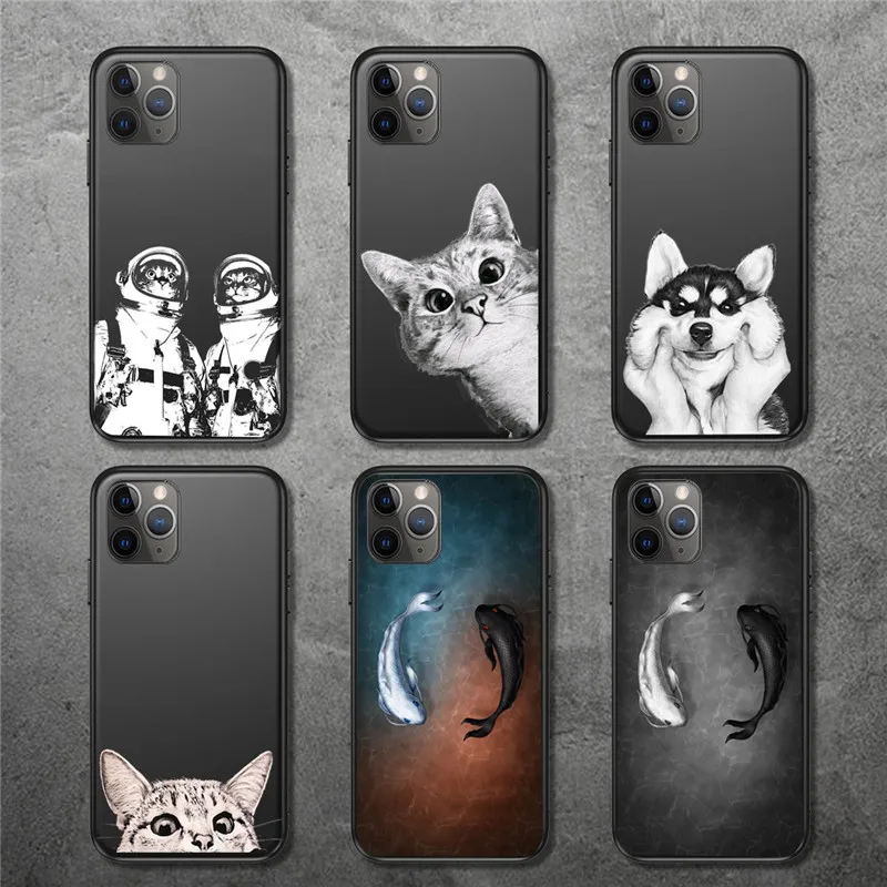 Cartoon Phone Case For iPhone 13 12 11 Pro Max 6 7 8 Plus X XR XS Max 5 5S SE 2020 Cartoon Cat Astronaut Animals Soft TPU Cover