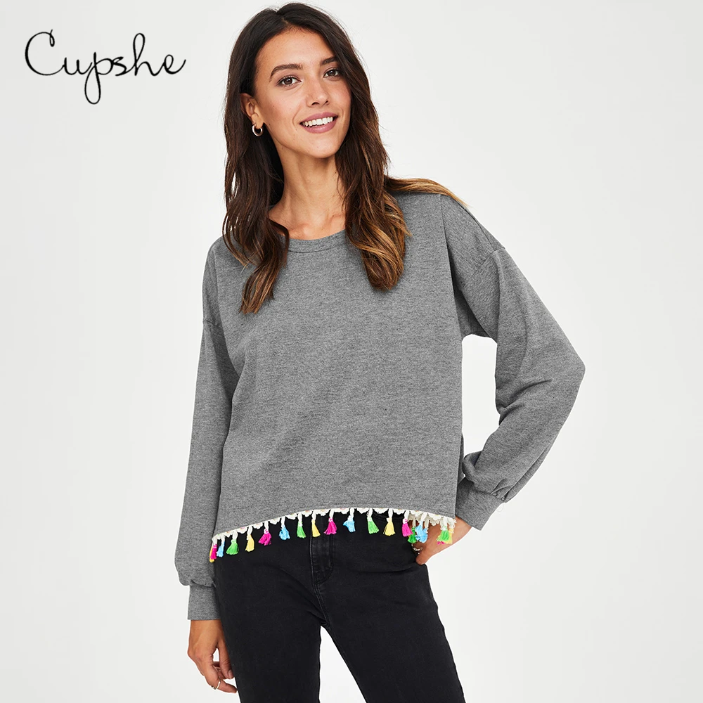 Женская Повседневная Туника CUPSHE с цветными бахромой свитшоты круглым вырезом и