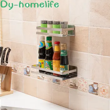 

Kitchen Rectangular 304 Stainless Steel Stable Hanging Rack Wall-mounted Perforated Multifunctional Seasoning Storage Rack