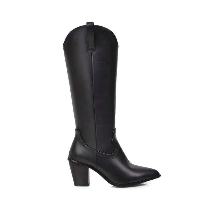 ASUMER Plus size microfiber leather women boots pointed toe western cowboy boots women mid-calf thick high heels ladies boots