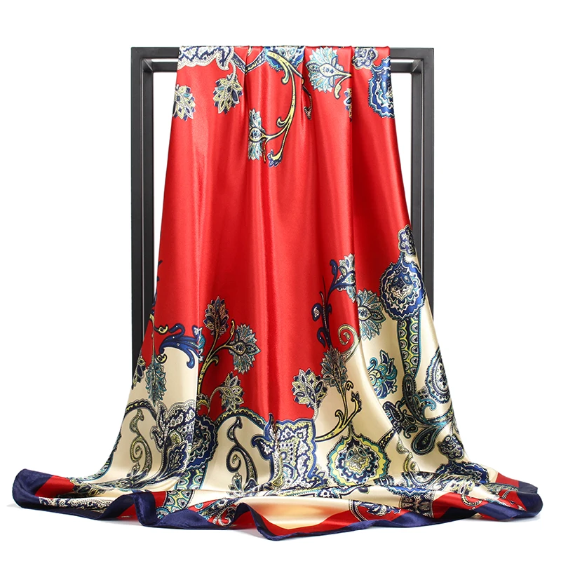 Атласный, Шелковый платок роскошный бренд мода foulard Soie красный большой квадратный женский платок 90*90 см платок большой бандана