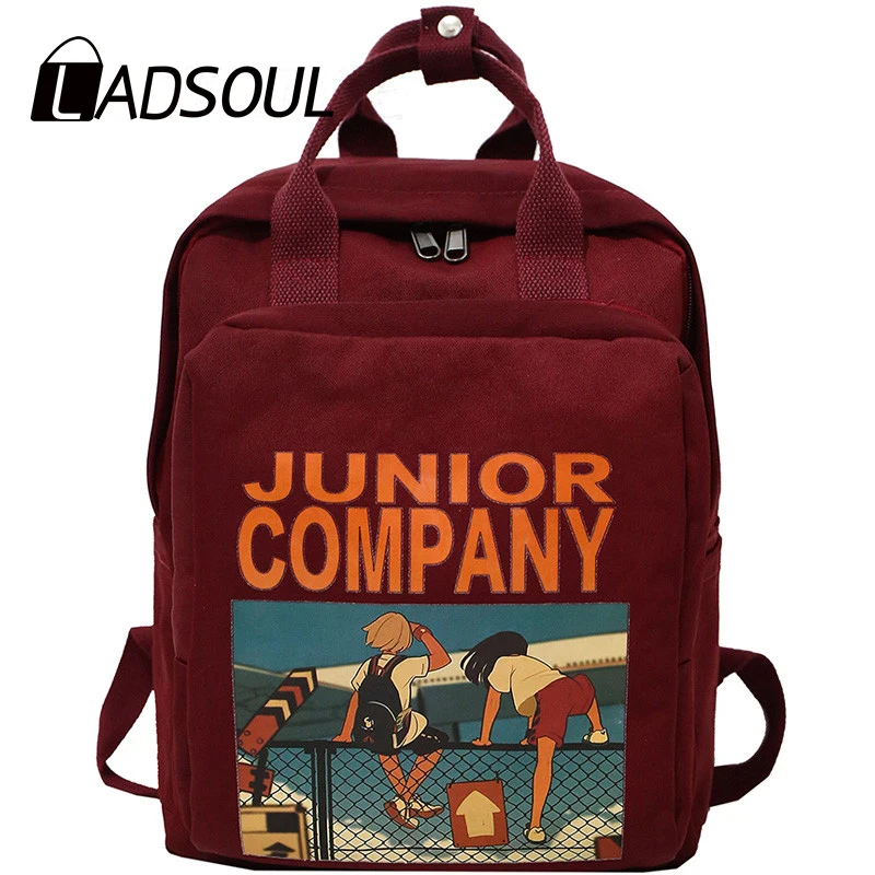 LADSOUL 2019 Новый женский рюкзак ретро мультфильм печать нейлон водонепроницаемый