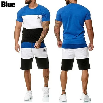 

Fashion logo men's casual 2 piece sports suit stitching casual shorts suit summer fashion casual clothing men's short sportswear