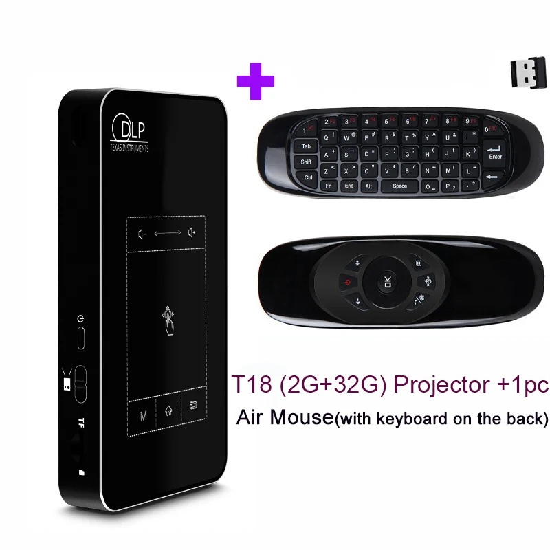 Smartldea T18(2G+ 32G) Android 7.1.2 умный проектор Мини DLP проектор поддержка AC3 HD 1080P видео проектор Bluetooth Airplay DLNA - Цвет: 2G 32G and Mouse