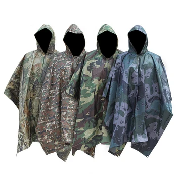 

Outdoor camping jungle Hunting Long Raincoat 3 in 1 Tactics Camouflage Raincoat Men Poncho Backpack Rain Cover Tent Mat Awning