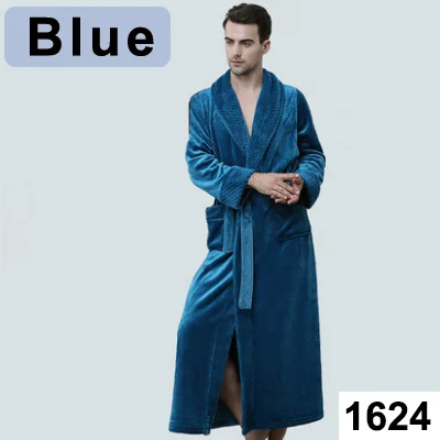 Men Blue Очень длинный, размера плюс, зимний, толстый, теплый, фланелевый, коралловый флис, вафельный, кимоно, халат для мужчин и женщин, роскошный халат, мужской банный Халат - Цвет: Men Blue