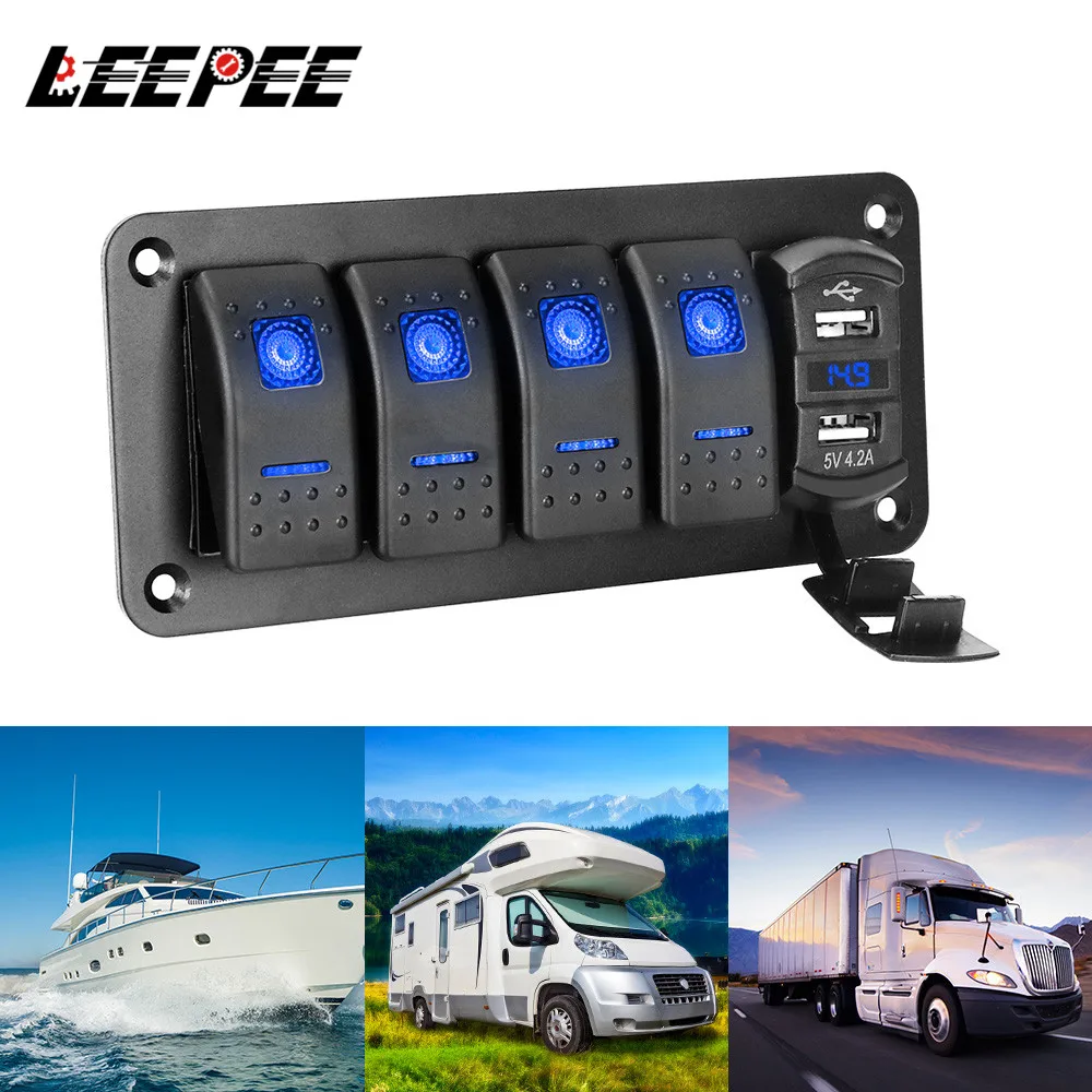 Pannello Interruttori 24V 12V 4 Pulsanti Light Toggle Caricabatterie Usb 3.0 Adattatore Voltmetro Tester Accessori Per Auto Marine Boat Caravan Rv