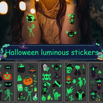 

10pcs Luminous Halloween Tattoo Sticker Kids Pumpkin Witch Halloween Party Decor Supplies Halloween Prop Accessories Party Favor