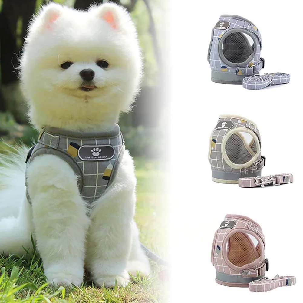 

Breathable Mesh Small Dog Pet Harness And Leash Set Puppy Cat Vest Harness Collar For Puppy Cat Reflective Pet Traction Rope