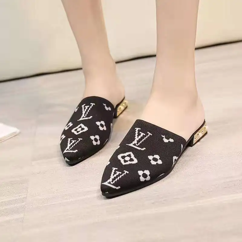 Zapatillas mujer; Новинка года; дизайнерские женские шлепанцы без задника на плоской подошве; сандалии без застежки; женская обувь без задника - Цвет: Черный