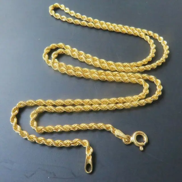 Pure Au750 18k Yellow Gold Necklace Women Men Luck Rope Chain Necklace 2mmW 1