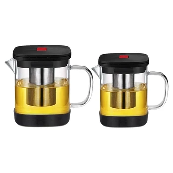 

2 Pcs Transparent Glass Square Teapot with Stainless Steel Infuser Heat Tea Strainer Teapot Set Tool(With Base), 1100Ml & 600Ml