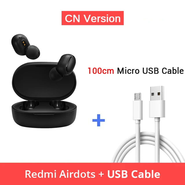 Оригинальные Xiaomi Redmi AirDots Беспроводные Bluetooth 5,0 наушники-вкладыши стерео бас наушники с микрофоном свободные наушники - Цвет: CN Add 100cm Cable