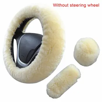 

3Pcs Soft Plush Spring Steering Wheel Cover Kit With Stop Lever+Hand Brake Wool Cover Auto Car Interior Accessory