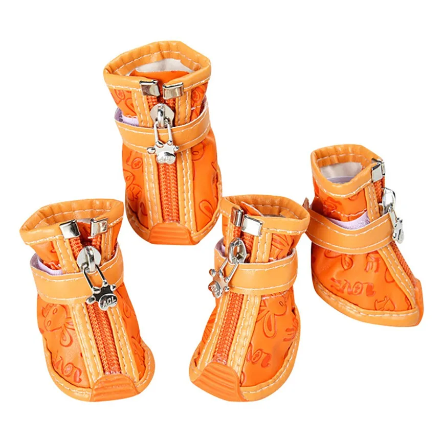 4 шт., водонепроницаемая зимняя обувь для домашних собак Нескользящие непромокаемые зимние сапоги обувь, Толстая Теплая обувь для маленьких кошек, собак, щенков, носков, ботинок - Цвет: Orange