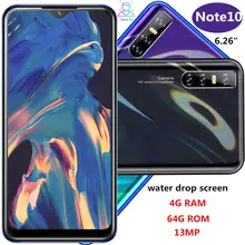 Note10, смартфоны, экран капли воды, 6,26 дюймов, 4 Гб ОЗУ, 64 Гб ПЗУ, четырехъядерный, 13 МП, распознавание лица, разблокированный, android, мобильные телефоны, celulares