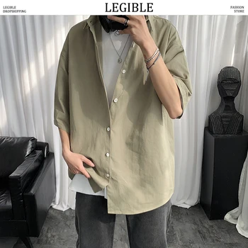 

LEGIBLE 2020 Spring Autumn Japanese Mens Short Sleeve Shirt Men's Loose Solid Color Casual Korea Shirt Male Fashion Shirts