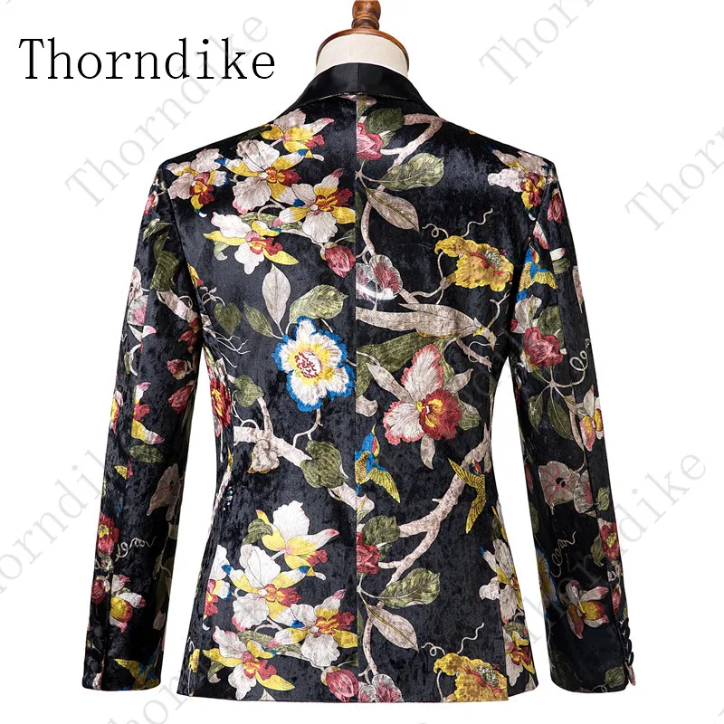 Thorndike индивидуальный заказ боковое Vent смокинги для жениха черный костюм шаль лацкан Красочный цветочный узор свадебные костюмы для мужчин(куртка+ брюки