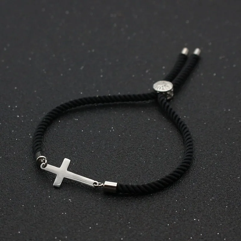 Cute Bear Stainless Steel Cross Couples Bracelet & Bangles Simple Adjustable Rope Bracelets For Women Men Friendship Jewelry