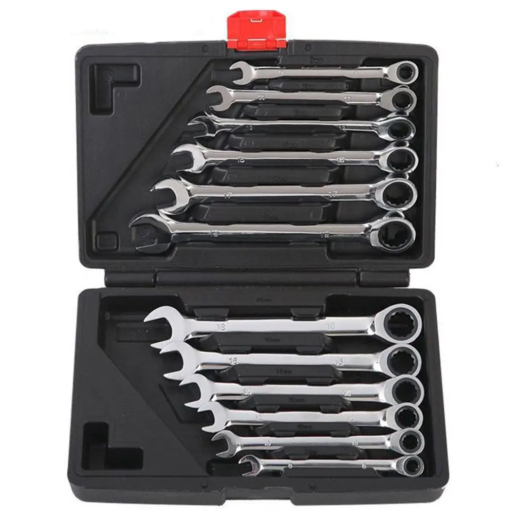 

12Pcs Movable Head Fixed Head Dual-use Ratchet Wrench Set Fast Mechanical Repair Auto Repair Multi-function Wrench Tool Set