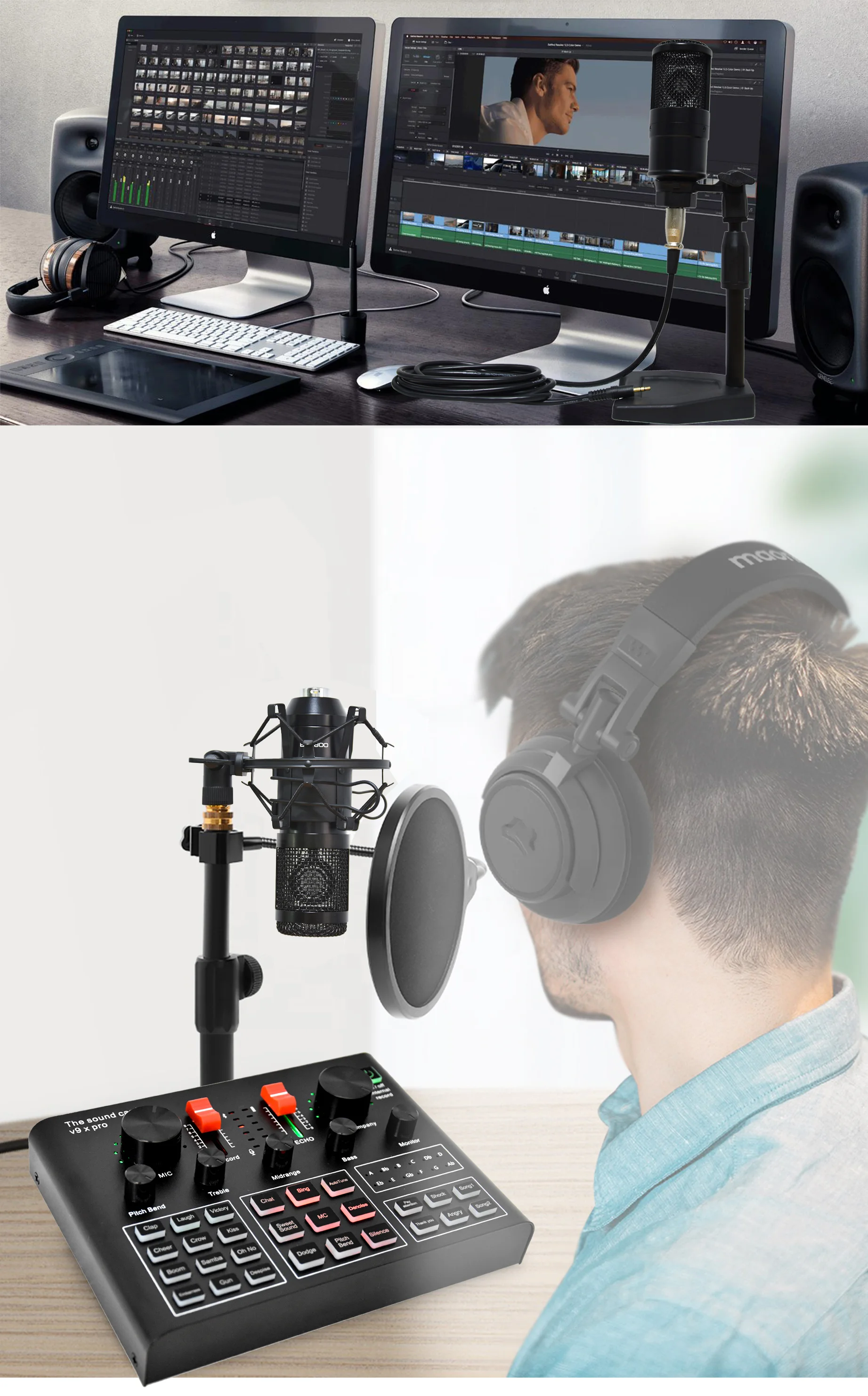 BM 800 Condenser Microphone Sound Card V9XPRO with Ring Fill Light Cantilever Bracket Bluetooth Wireless Live Streaming Kit MIC