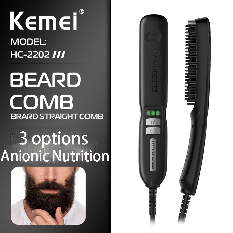 Kemei Beard Straightener for Men Cutting Edge Ionic Beard Straightening Comb Fast Heated Beard Hair Brush Temperature Adjustable