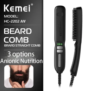 

Kemei Beard Straightener for Men Cutting Edge Ionic Beard Straightening Comb Fast Heated Beard Hair Brush Temperature Adjustable