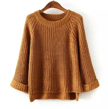 

Women's Winter Europe And America Wild Curling Sleeves Round Neck Sweater Women's New Loose Thick Needle Pullover Sweater