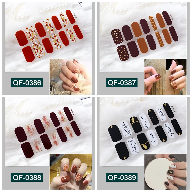 

14tips/sheet Colorful 3D Nail Art Sticker Adhesive Full Tips Polish Slider Nail Decorations DIY Stencil Manicure Sticker