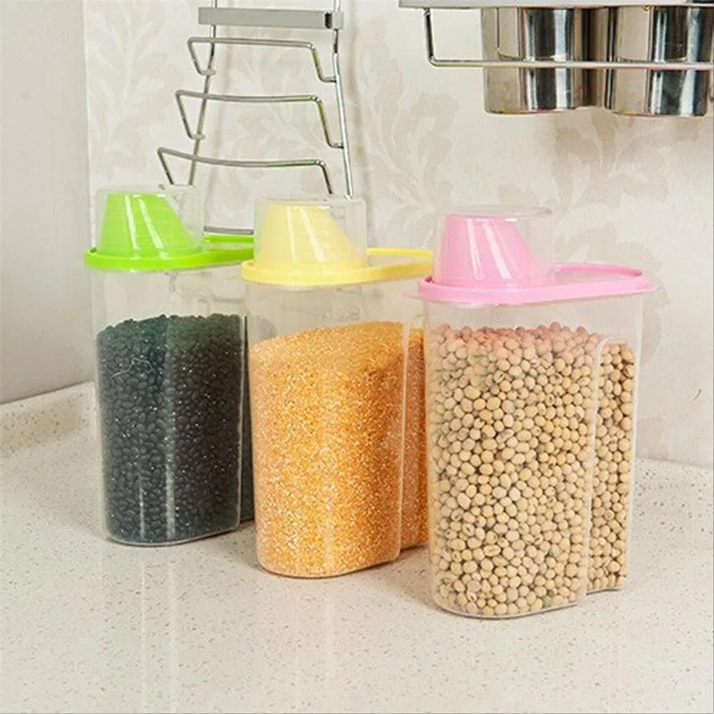 

Creative Funnel-shaped Cover Cereal Grain Storage Boxes Scaled Cup Cover Plastic Kitchen Food Bean Rice Storage Box Container
