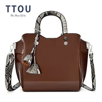 

TTOU Luxury Women Handbags High Quality Patent Leather Serpentine Handle Shoulder Messenger bags Female Tote Ladies Bags