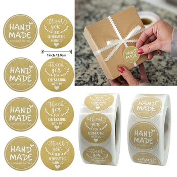 

500pcs Cute 1Inch Thank You Kraft Paper Sticekr Hand Mand Especially for You Student Gift Sealling Label Sticker