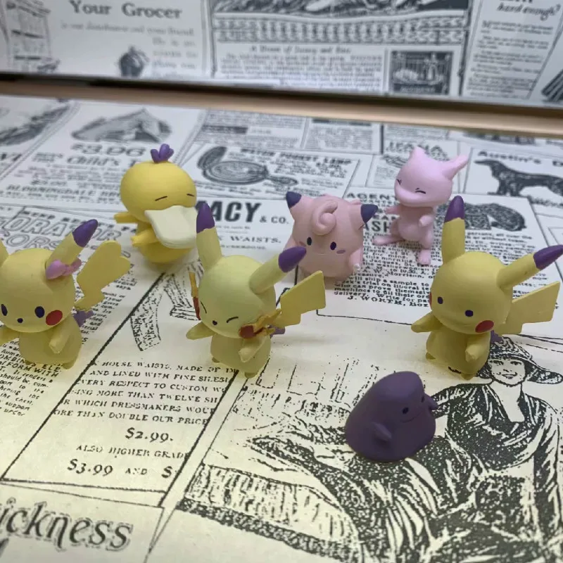 Takara Tomy Pokemon Action Figure Toys Mewtwo Ditto Psyduck Pikachu Kids Gifts 4cm 6pcs/set Dolls