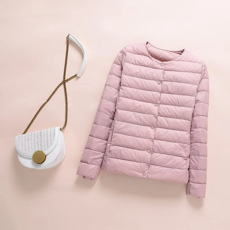 0-10℃ 2024 Winter Women Down Coat Ultralight Collarless Duck Down Jackets Portable Female Padded Parkas O-Neck Puffer Overcoat 5